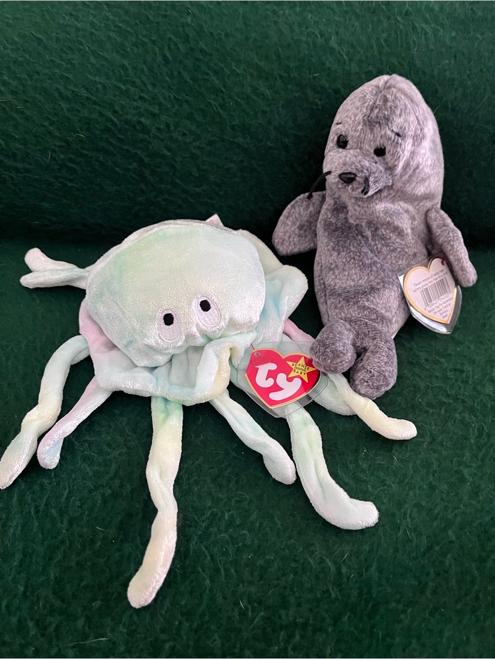 NWT 1999 Ty Goochy the Jellyfish and Slippery the Seal Beanie Babies